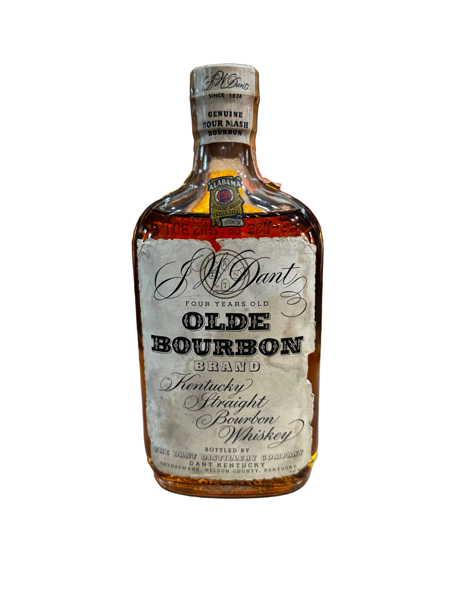 JW Dant Olde Bourbon Brand 4 Year Kentucky Straight Bourbon Whisky (Pint) - 1950s