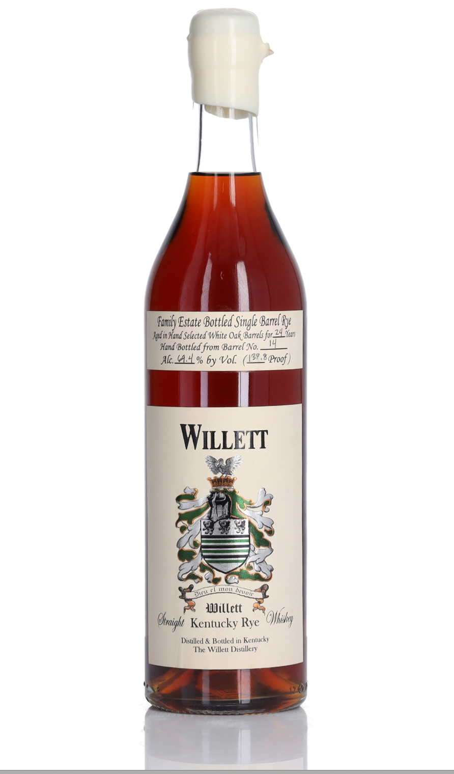 Willett Family Estate Single Barrel Rye 24 years 138.8 proof Glen Fahrn White Wax