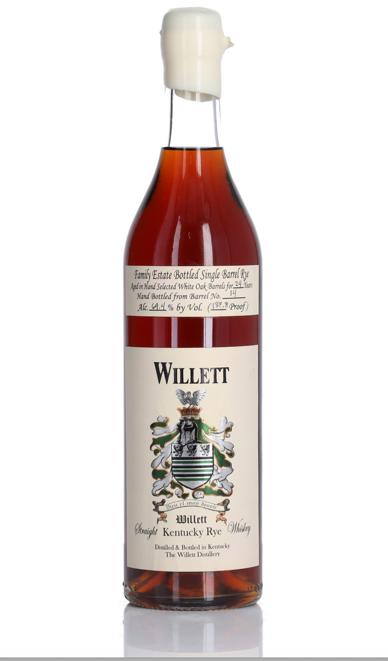 Willett Family Estate Single Barrel Rye 24 years 138.8 proof Glen Fahrn White Wax