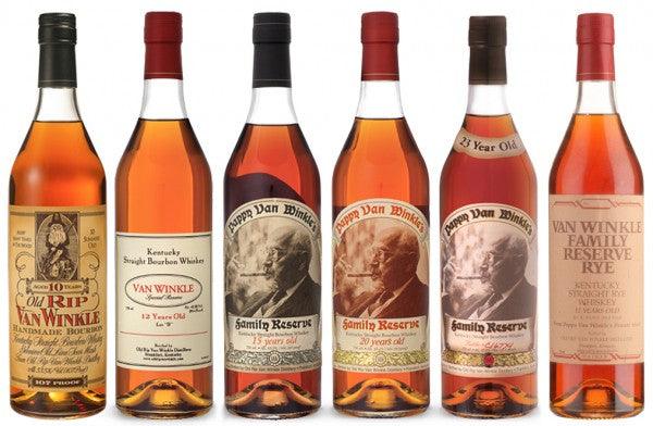 Van Winkle Line up - 10 year, 12 year, 13 year (rye), 15 year, 20 year, 23 year